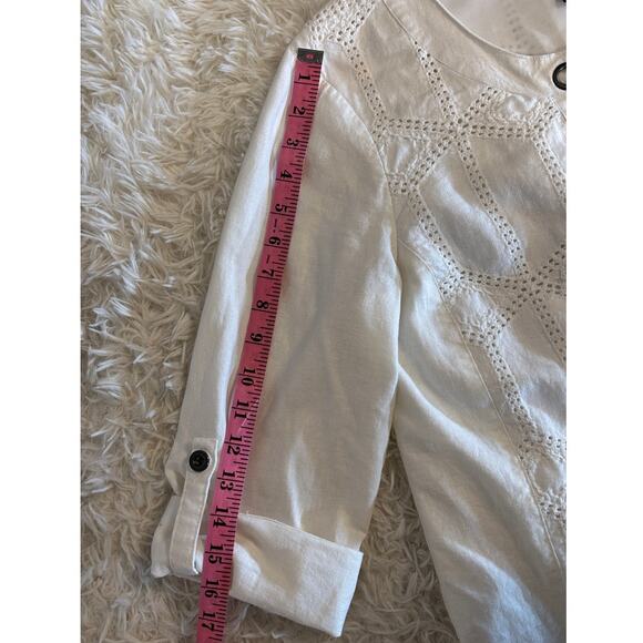 Multiples Women's Size M Off White Linen Roll Tab Sleeve Grommet Jacket #0318 - Picture 11 of 12